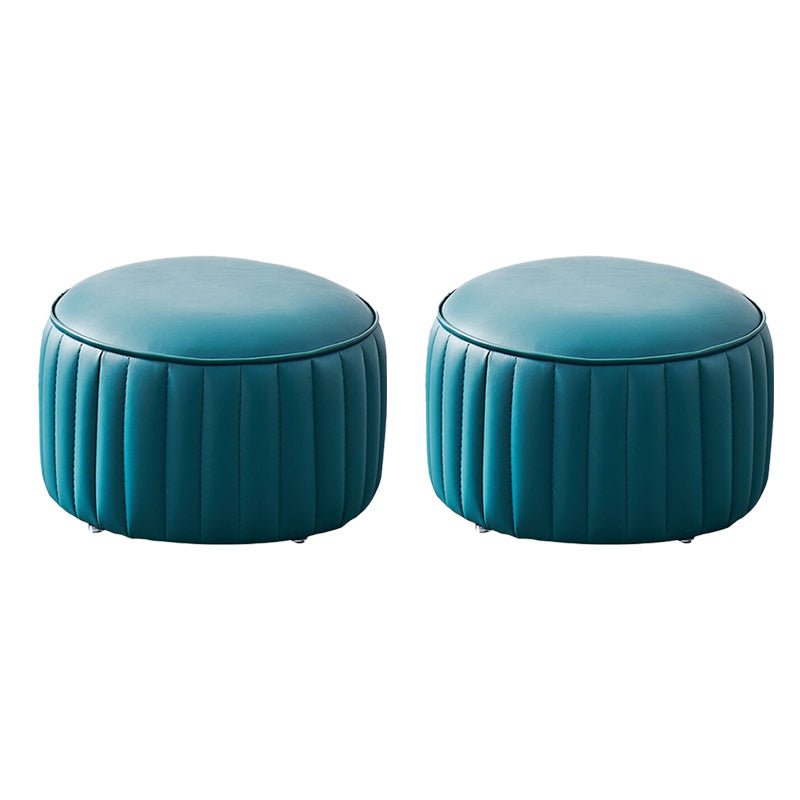 Modern Orange Pouf Water Resistant Round Pure Color Leather Pouf Peacock Blue 2 Piece Set Clearhalo 'furn' 'furn_ottomans_poufs' 'Furniture' 'Living Room Furniture' 'Ottomans & Poufs' 'ottomans_poufs' 6033877