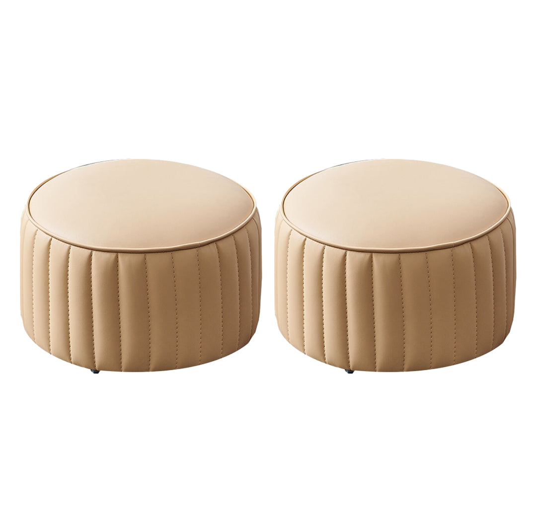 Modern Orange Pouf Water Resistant Round Pure Color Leather Pouf 14"L x 14"W x 9.5"H Beige 2 Piece Set Clearhalo 'furn' 'furn_ottomans_poufs' 'Furniture' 'Living Room Furniture' 'Ottomans & Poufs' 'ottomans_poufs' 6033879
