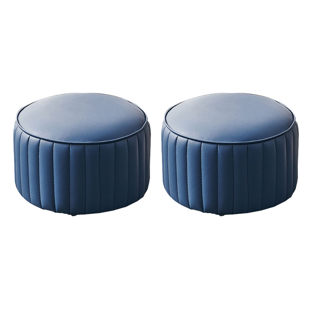 Modern Orange Pouf Water Resistant Round Pure Color Leather Pouf 14"L x 14"W x 9.5"H Royal Blue 2 Piece Set Clearhalo 'furn' 'furn_ottomans_poufs' 'Furniture' 'Living Room Furniture' 'Ottomans & Poufs' 'ottomans_poufs' 6033880