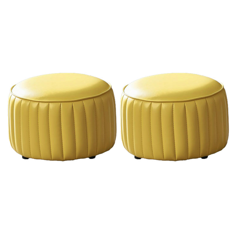 Modern Orange Pouf Water Resistant Round Pure Color Leather Pouf Lemon Yellow 2 Piece Set Clearhalo 'furn' 'furn_ottomans_poufs' 'Furniture' 'Living Room Furniture' 'Ottomans & Poufs' 'ottomans_poufs' 6033882