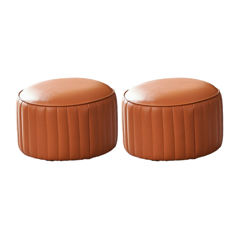 Modern Orange Pouf Water Resistant Round Pure Color Leather Pouf Orange 2 Piece Set Clearhalo 'furn' 'furn_ottomans_poufs' 'Furniture' 'Living Room Furniture' 'Ottomans & Poufs' 'ottomans_poufs' 6033883