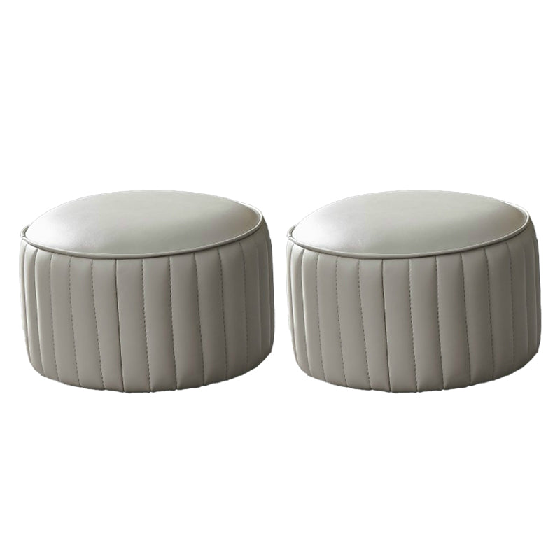Modern Orange Pouf Water Resistant Round Pure Color Leather Pouf 14"L x 14"W x 9.5"H Light Gray 2 Piece Set Clearhalo 'furn' 'furn_ottomans_poufs' 'Furniture' 'Living Room Furniture' 'Ottomans & Poufs' 'ottomans_poufs' 6033885