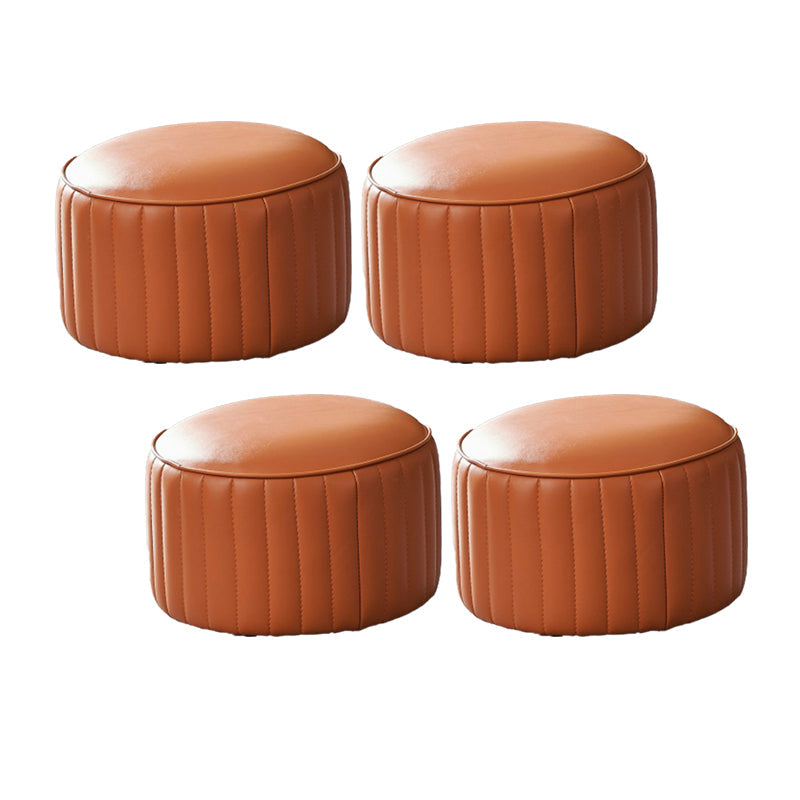 Modern Orange Pouf Water Resistant Round Pure Color Leather Pouf Orange 4 Piece Set Clearhalo 'furn' 'furn_ottomans_poufs' 'Furniture' 'Living Room Furniture' 'Ottomans & Poufs' 'ottomans_poufs' 6033887