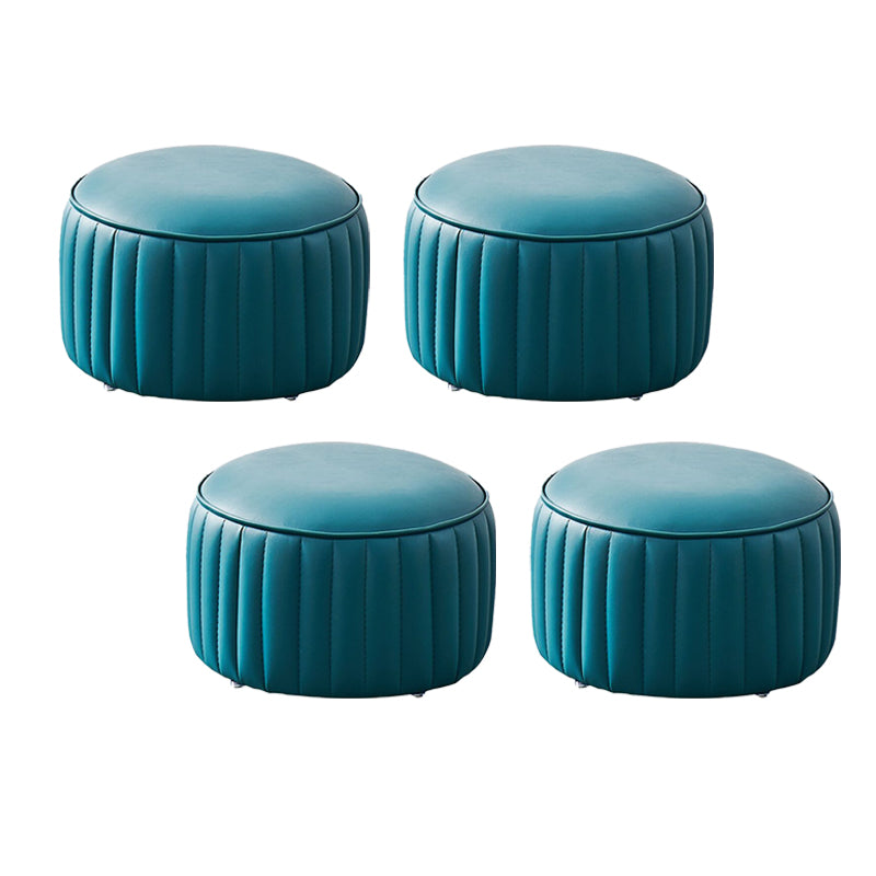 Modern Orange Pouf Water Resistant Round Pure Color Leather Pouf Peacock Blue 4 Piece Set Clearhalo 'furn' 'furn_ottomans_poufs' 'Furniture' 'Living Room Furniture' 'Ottomans & Poufs' 'ottomans_poufs' 6033888