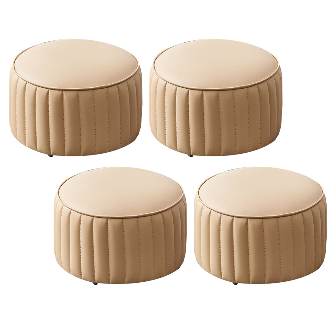 Modern Orange Pouf Water Resistant Round Pure Color Leather Pouf 14"L x 14"W x 9.5"H Beige 4 Piece Set Clearhalo 'furn' 'furn_ottomans_poufs' 'Furniture' 'Living Room Furniture' 'Ottomans & Poufs' 'ottomans_poufs' 6033889