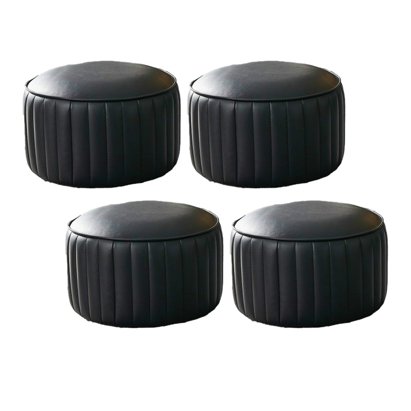 Modern Orange Pouf Water Resistant Round Pure Color Leather Pouf 14"L x 14"W x 9.5"H Black 4 Piece Set Clearhalo 'furn' 'furn_ottomans_poufs' 'Furniture' 'Living Room Furniture' 'Ottomans & Poufs' 'ottomans_poufs' 6033896
