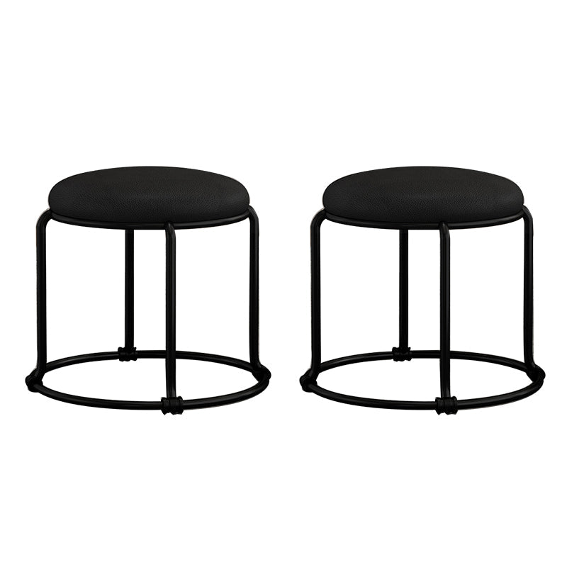 Contemporary Ottoman Fabric Upholstered Solid Color Round Ottoman Matte Black 2 Piece Set Clearhalo 'furn' 'furn_ottomans_poufs' 'Furniture' 'Living Room Furniture' 'Ottomans & Poufs' 'ottomans_poufs' 6033902