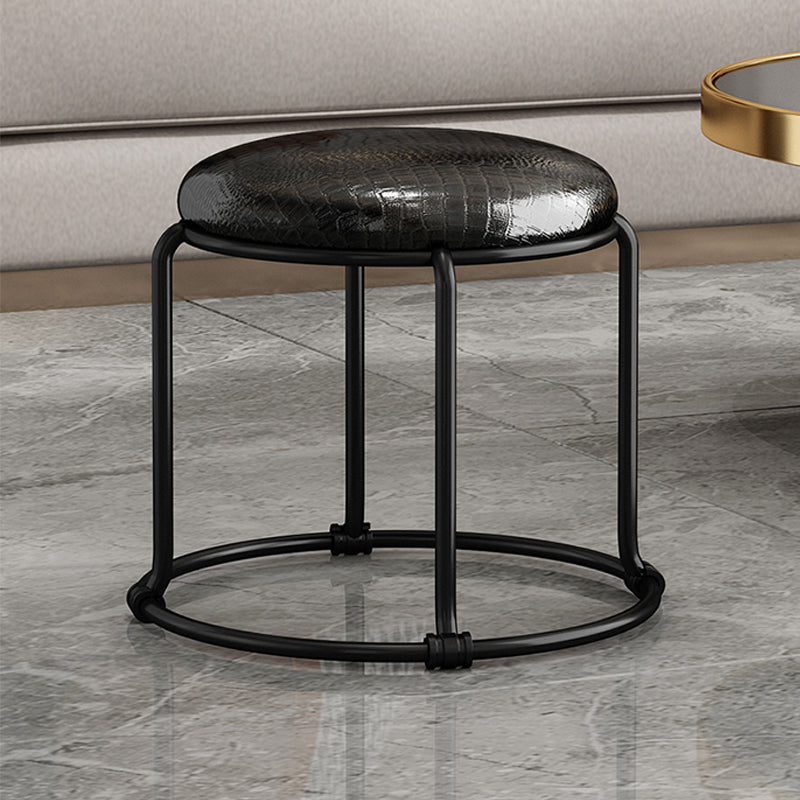 Contemporary Ottoman Fabric Upholstered Solid Color Round Ottoman Black 1 Piece Clearhalo 'furn' 'furn_ottomans_poufs' 'Furniture' 'Living Room Furniture' 'Ottomans & Poufs' 'ottomans_poufs' 6033906