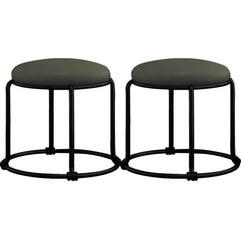 Contemporary Ottoman Fabric Upholstered Solid Color Round Ottoman Dark Gray-Black 2 Piece Set Clearhalo 'furn' 'furn_ottomans_poufs' 'Furniture' 'Living Room Furniture' 'Ottomans & Poufs' 'ottomans_poufs' 6033936
