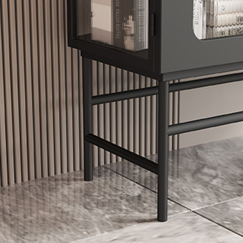 Aparador de cocina con puertas de vidrio Servidor de comedor glamoroso con marco de metal