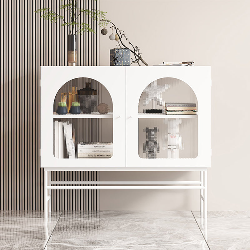 Kitchen Sideboard with Glass Doors Glam Dining Server with Metal Frame White Clearhalo 'buffet_sideboard' 'Buffets & Sideboards' 'furn' 'furn_buffet_sideboard' 'Furniture' 'Kitchen & Dining Furniture' 6034029