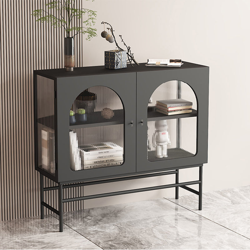 Aparador de cocina con puertas de vidrio Servidor de comedor glamoroso con marco de metal