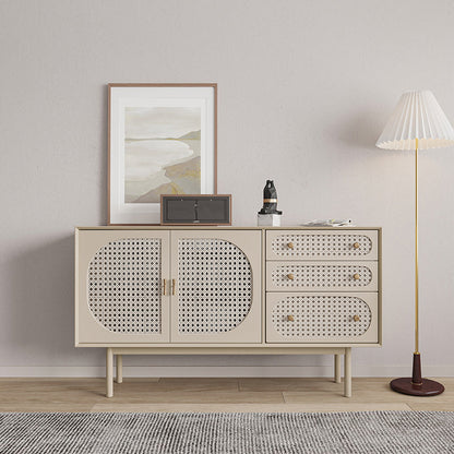 Glam Faux Wood Sideboard for Home Beige Indoor Dining Buffet with Drawers Wicker & Rattan Clearhalo 'buffet_sideboard' 'Buffets & Sideboards' 'furn' 'furn_buffet_sideboard' 'Furniture' 'Kitchen & Dining Furniture' 6034039