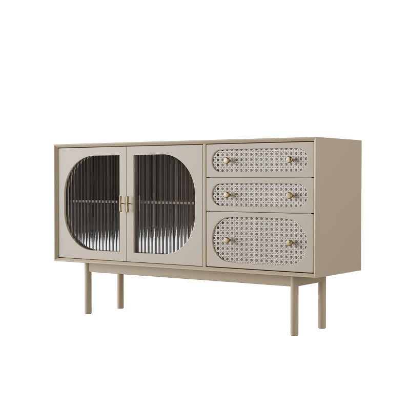 Glam Faux Wood Sideboard for Home Beige Indoor Dining Buffet with Drawers Glass Clearhalo 'buffet_sideboard' 'Buffets & Sideboards' 'furn' 'furn_buffet_sideboard' 'Furniture' 'Kitchen & Dining Furniture' 6034043