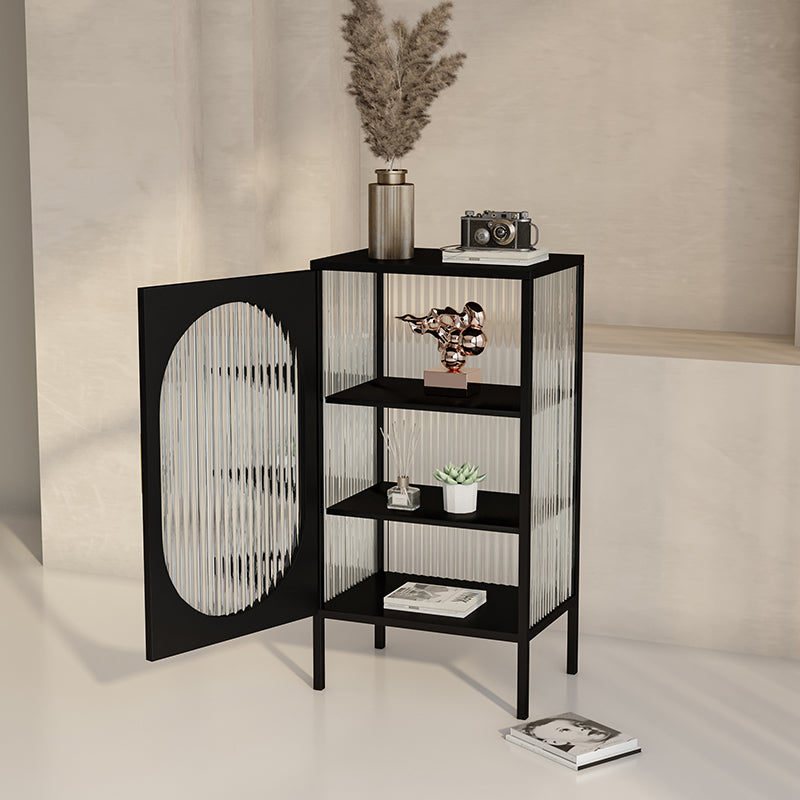Glam -dressoir met glazen deur keukenserver met metalen frame