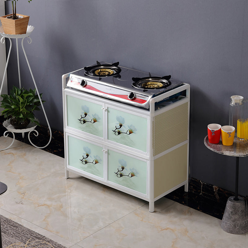 Contemporary Metal Sideboard with Glass Doors Kitchen Dining Server with Cabinets White-Green Clearhalo 'buffet_sideboard' 'Buffets & Sideboards' 'furn' 'furn_buffet_sideboard' 'Furniture' 'Kitchen & Dining Furniture' 6034166