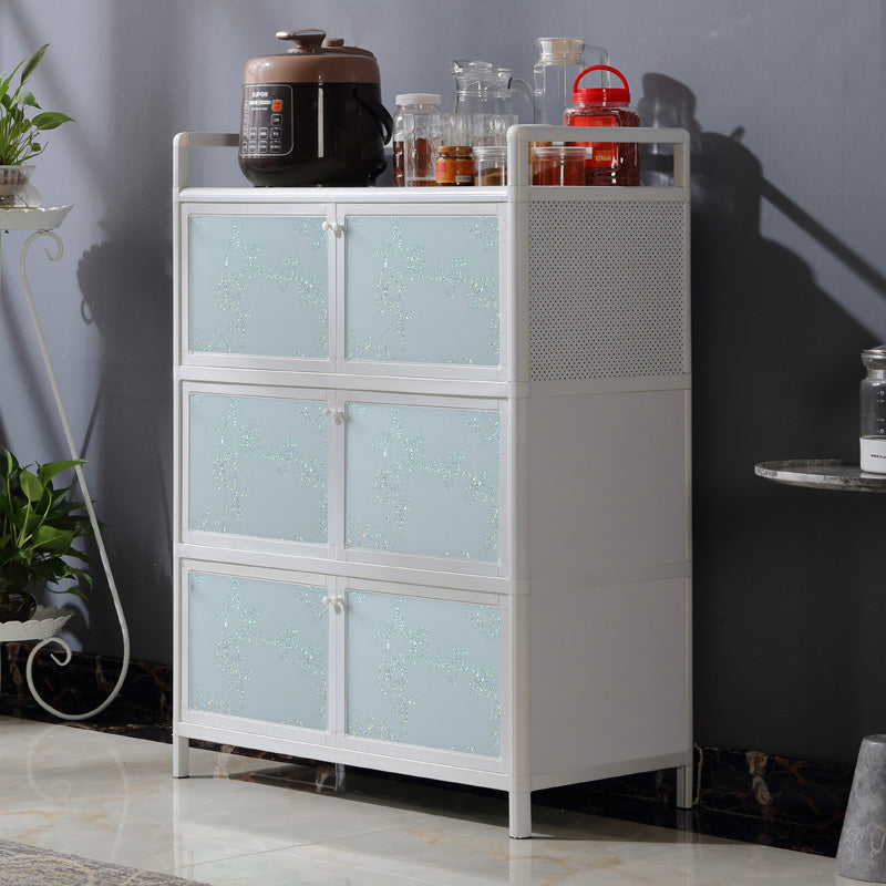 Contemporary Metal Sideboard with Glass Doors Kitchen Dining Server with Cabinets White-Blue Clearhalo 'buffet_sideboard' 'Buffets & Sideboards' 'furn' 'furn_buffet_sideboard' 'Furniture' 'Kitchen & Dining Furniture' 6034169