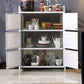 Contemporary Metal Sideboard with Glass Doors Kitchen Dining Server with Cabinets Clearhalo 'buffet_sideboard' 'Buffets & Sideboards' 'furn' 'furn_buffet_sideboard' 'Furniture' 'Kitchen & Dining Furniture' 6034173