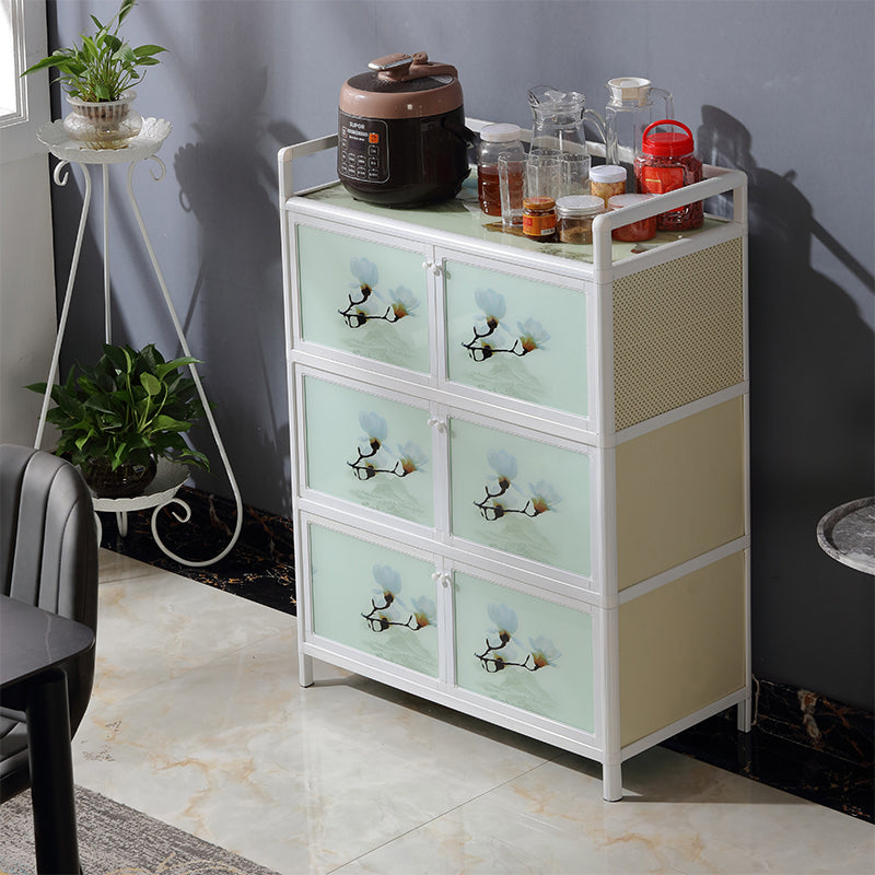 Contemporary Metal Sideboard with Glass Doors Kitchen Dining Server with Cabinets Clearhalo 'buffet_sideboard' 'Buffets & Sideboards' 'furn' 'furn_buffet_sideboard' 'Furniture' 'Kitchen & Dining Furniture' 6034174