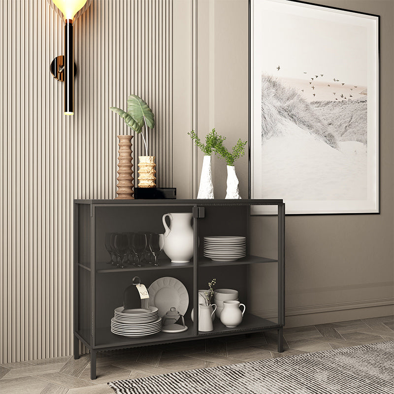 Server di pranzo nero contemporaneo porte in vetro server per finitura metallica