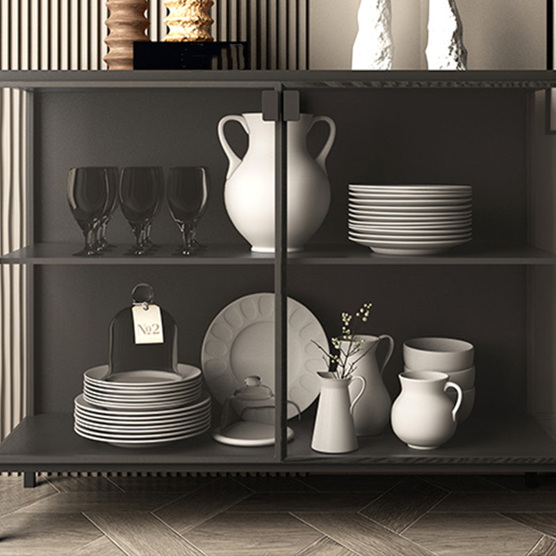Server di pranzo nero contemporaneo porte in vetro server per finitura metallica