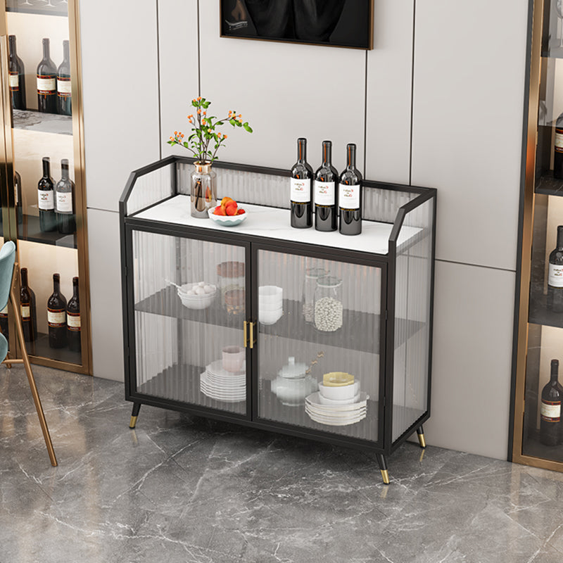 Sideboard moderna con server da pranzo in metallo a 2 porte di vetro con 4 gambe