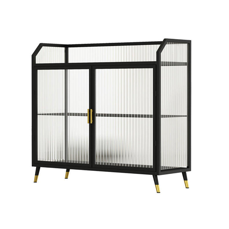 Sideboard moderna con server da pranzo in metallo a 2 porte di vetro con 4 gambe