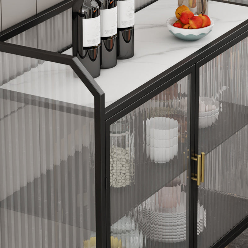 Sideboard moderna con server da pranzo in metallo a 2 porte di vetro con 4 gambe