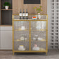 Sideboard moderna con server da pranzo in metallo a 2 porte di vetro con 4 gambe