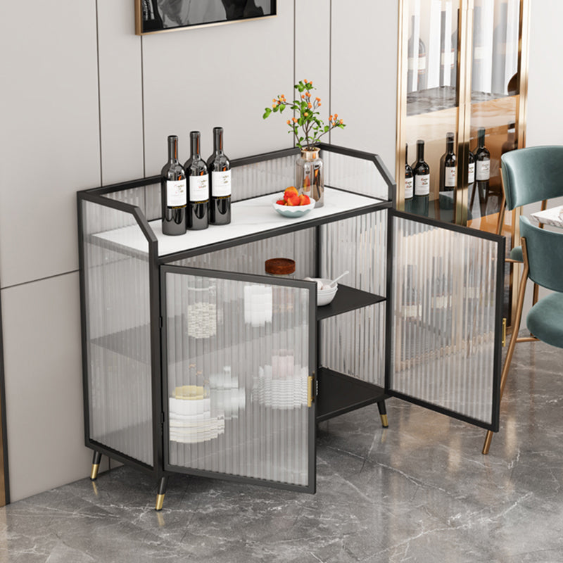 Sideboard moderna con server da pranzo in metallo a 2 porte di vetro con 4 gambe
