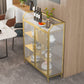 Sideboard moderna con server da pranzo in metallo a 2 porte di vetro con 4 gambe