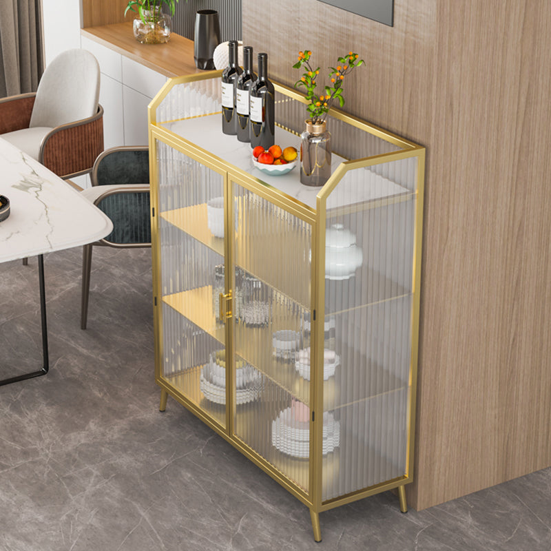 Sideboard moderna con server da pranzo in metallo a 2 porte di vetro con 4 gambe