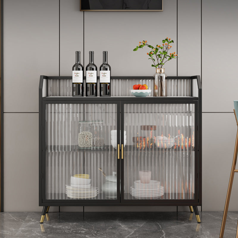 Sideboard moderna con server da pranzo in metallo a 2 porte di vetro con 4 gambe