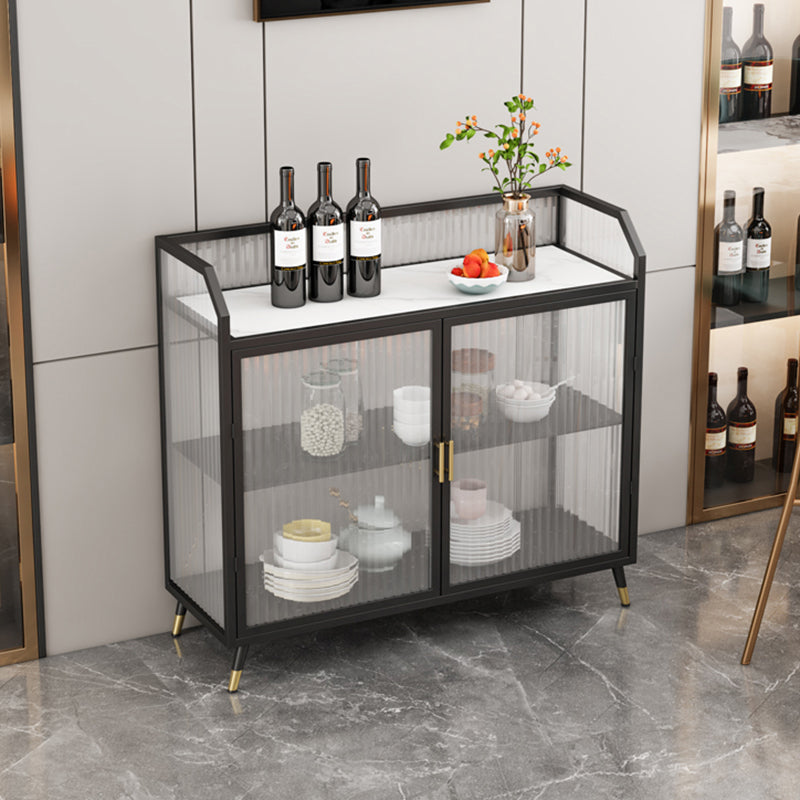 Sideboard moderna con server da pranzo in metallo a 2 porte di vetro con 4 gambe