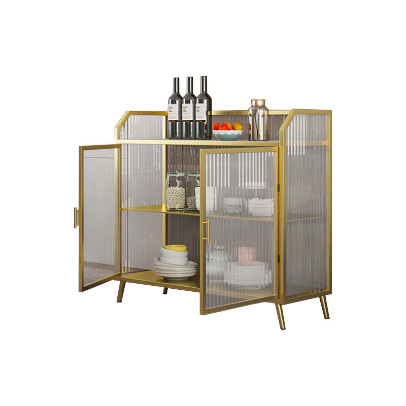 Sideboard moderna con server da pranzo in metallo a 2 porte di vetro con 4 gambe