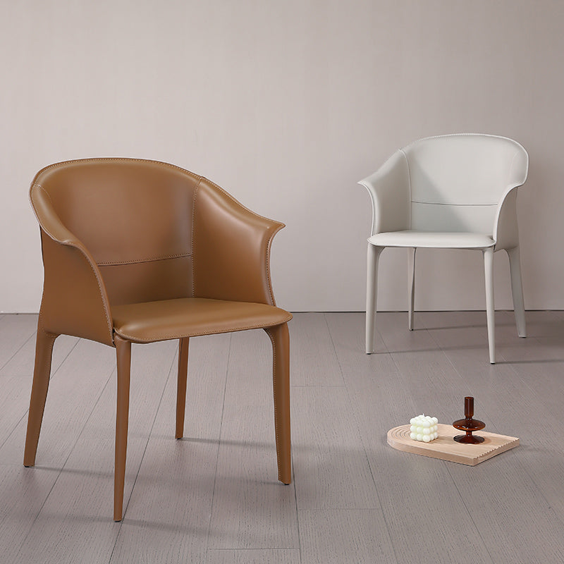 Beige and Brown Dining Chairs Modern Faux Leather Arm Side Chair Clearhalo 'Dining Chairs' 'Dining Tables & Seating' 'dining_chair' 'furn' 'furn_dining_chair' 'Furniture' 'Kitchen & Dining Furniture' 6034612