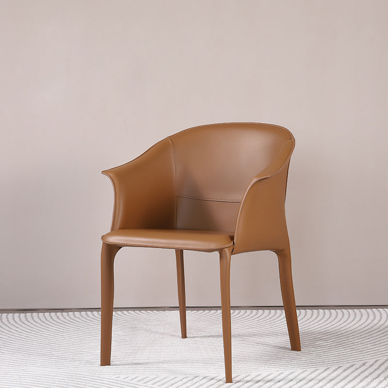 Beige and Brown Dining Chairs Modern Faux Leather Arm Side Chair Brown 1 Piece Clearhalo 'Dining Chairs' 'Dining Tables & Seating' 'dining_chair' 'furn' 'furn_dining_chair' 'Furniture' 'Kitchen & Dining Furniture' 6034614