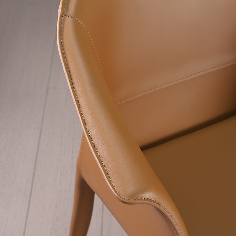Beige and Brown Dining Chairs Modern Faux Leather Arm Side Chair Clearhalo 'Dining Chairs' 'Dining Tables & Seating' 'dining_chair' 'furn' 'furn_dining_chair' 'Furniture' 'Kitchen & Dining Furniture' 6034618