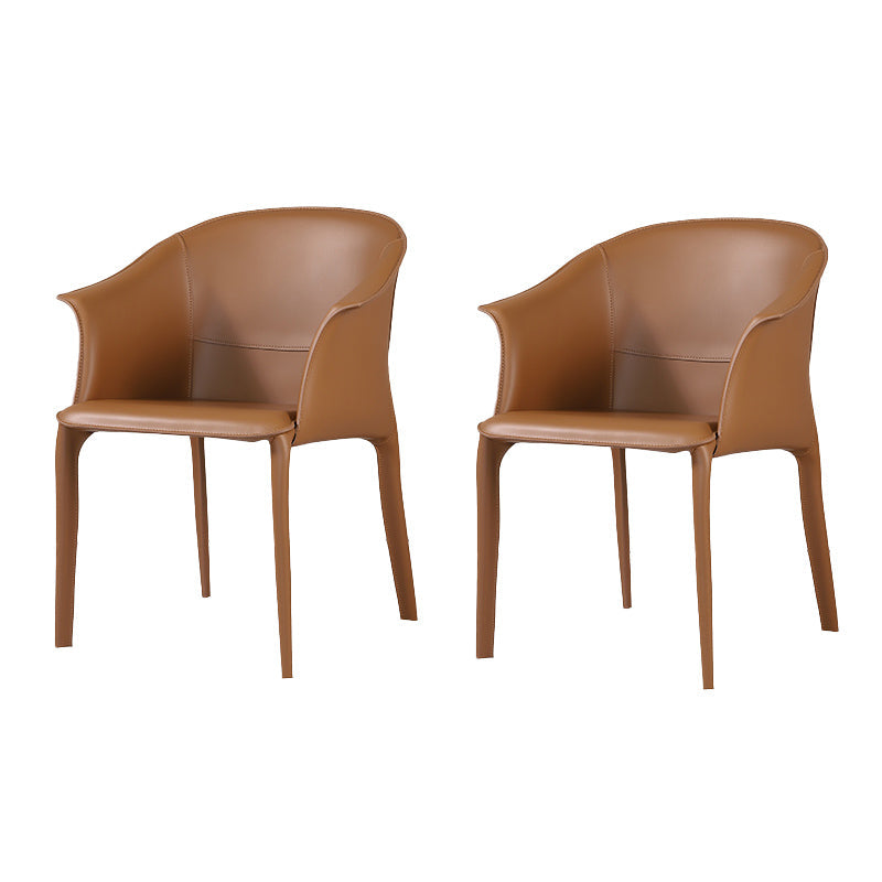 Beige and Brown Dining Chairs Modern Faux Leather Arm Side Chair Brown 2 Piece Set Clearhalo 'Dining Chairs' 'Dining Tables & Seating' 'dining_chair' 'furn' 'furn_dining_chair' 'Furniture' 'Kitchen & Dining Furniture' 6034623