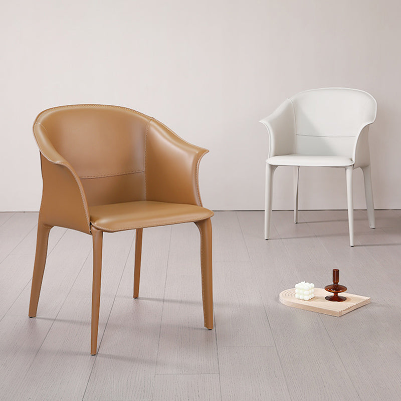 Beige and Brown Dining Chairs Modern Faux Leather Arm Side Chair Clearhalo 'Dining Chairs' 'Dining Tables & Seating' 'dining_chair' 'furn' 'furn_dining_chair' 'Furniture' 'Kitchen & Dining Furniture' 6034624