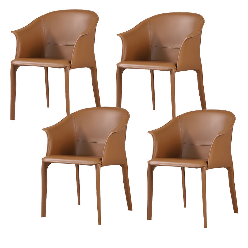 Beige and Brown Dining Chairs Modern Faux Leather Arm Side Chair Brown 4 Piece Set Clearhalo 'Dining Chairs' 'Dining Tables & Seating' 'dining_chair' 'furn' 'furn_dining_chair' 'Furniture' 'Kitchen & Dining Furniture' 6034625