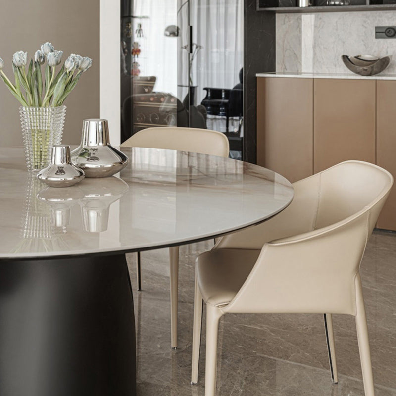 Beige and Brown Dining Chairs Modern Faux Leather Arm Side Chair Clearhalo 'Dining Chairs' 'Dining Tables & Seating' 'dining_chair' 'furn' 'furn_dining_chair' 'Furniture' 'Kitchen & Dining Furniture' 6034626