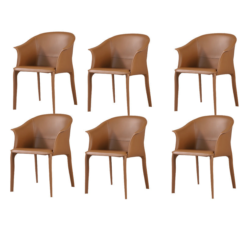 Beige and Brown Dining Chairs Modern Faux Leather Arm Side Chair Brown 6 Piece Set Clearhalo 'Dining Chairs' 'Dining Tables & Seating' 'dining_chair' 'furn' 'furn_dining_chair' 'Furniture' 'Kitchen & Dining Furniture' 6034627