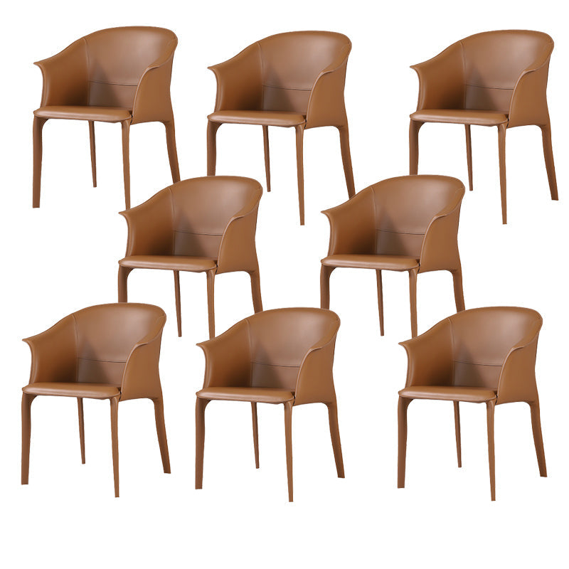Beige and Brown Dining Chairs Modern Faux Leather Arm Side Chair Brown 8 Piece Set Clearhalo 'Dining Chairs' 'Dining Tables & Seating' 'dining_chair' 'furn' 'furn_dining_chair' 'Furniture' 'Kitchen & Dining Furniture' 6034628