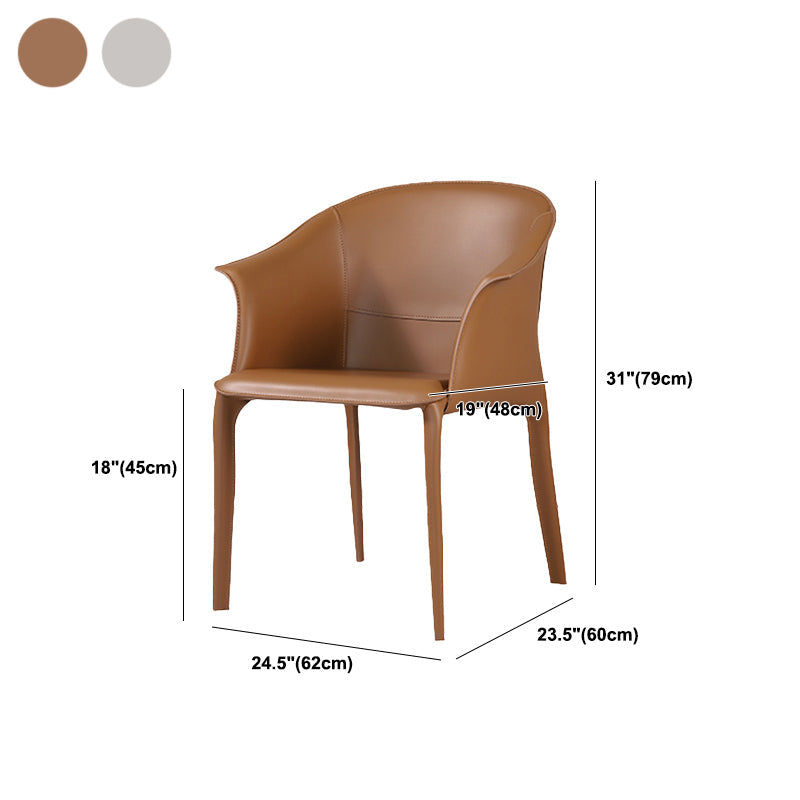 Beige and Brown Dining Chairs Modern Faux Leather Arm Side Chair Clearhalo 'Dining Chairs' 'Dining Tables & Seating' 'dining_chair' 'furn' 'furn_dining_chair' 'Furniture' 'Kitchen & Dining Furniture' 6034629
