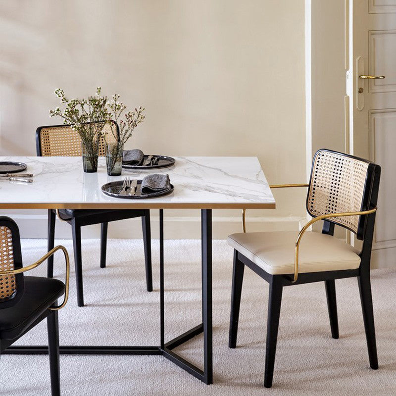 Traditionele stijl stoel vast hout riet rug eetkamerstoel