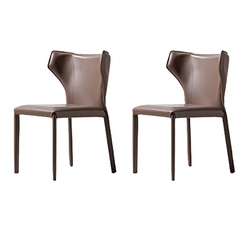 Modern Style Wingback Dining Chairs Faux Leather Home Side Chair Brown 2 Piece Set Clearhalo 'Dining Chairs' 'Dining Tables & Seating' 'dining_chair' 'furn' 'furn_dining_chair' 'Furniture' 'Kitchen & Dining Furniture' 6034679