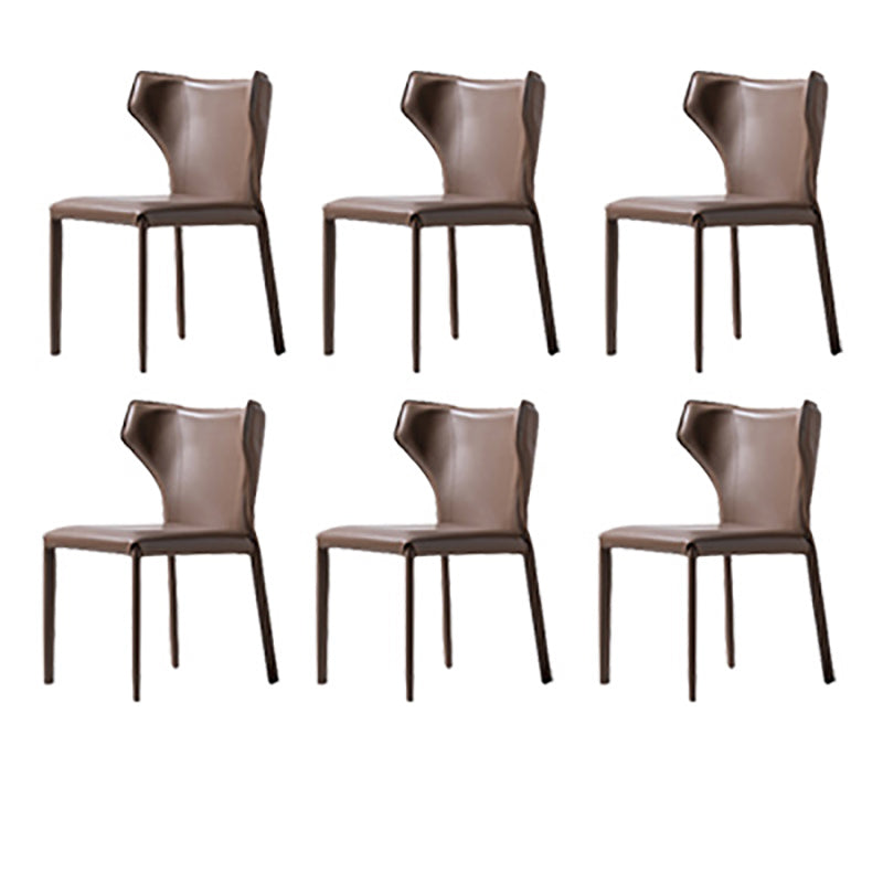 Modern Style Wingback Dining Chairs Faux Leather Home Side Chair Brown 6 Piece Set Clearhalo 'Dining Chairs' 'Dining Tables & Seating' 'dining_chair' 'furn' 'furn_dining_chair' 'Furniture' 'Kitchen & Dining Furniture' 6034681