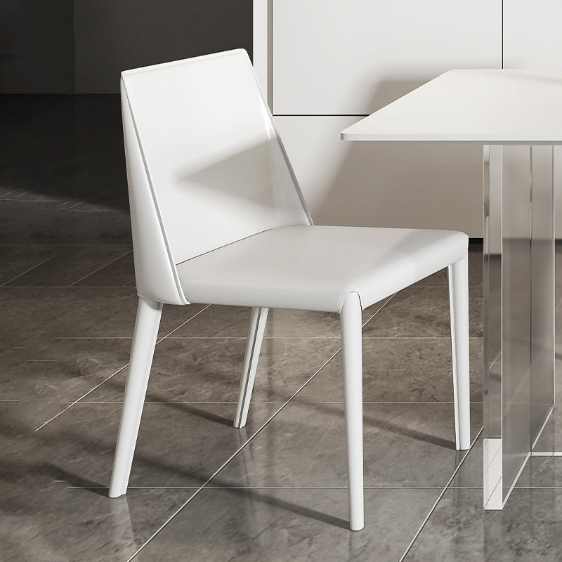 Sillas de comedor sin brazo de la espalda baja silla lateral moderna de cuero falso