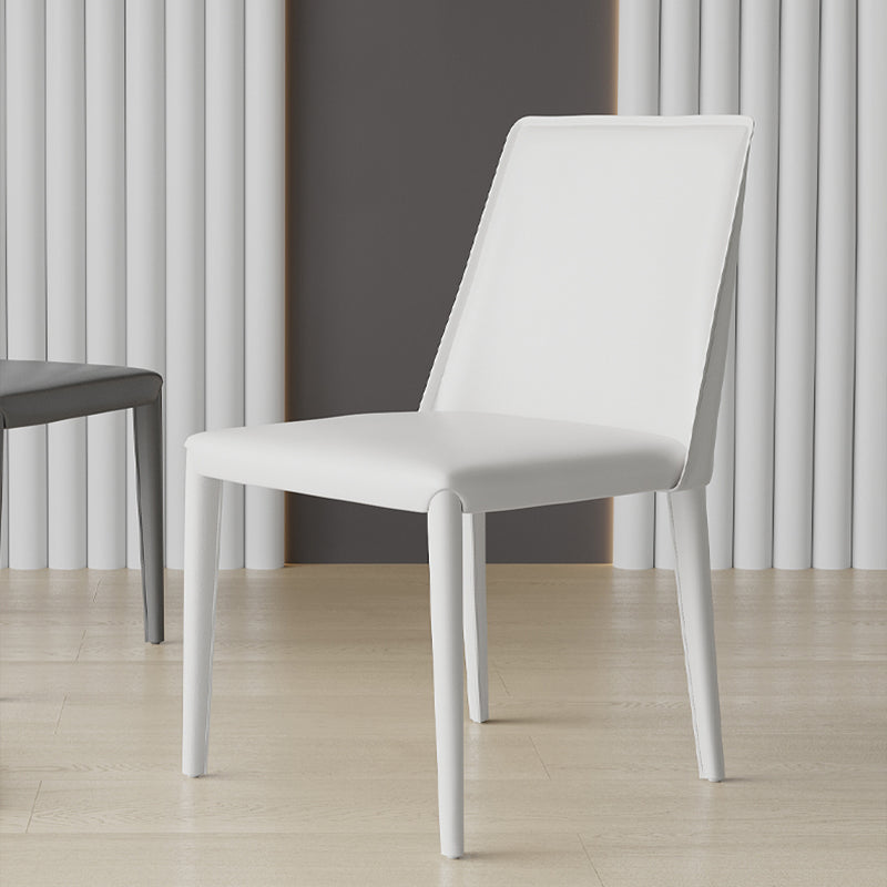 Sillas de comedor sin brazo de la espalda baja silla lateral moderna de cuero falso